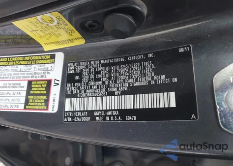 2011 Toyota Venza Base V6 из США, поврежденный, VIN 4T3BK3BBXBU056951